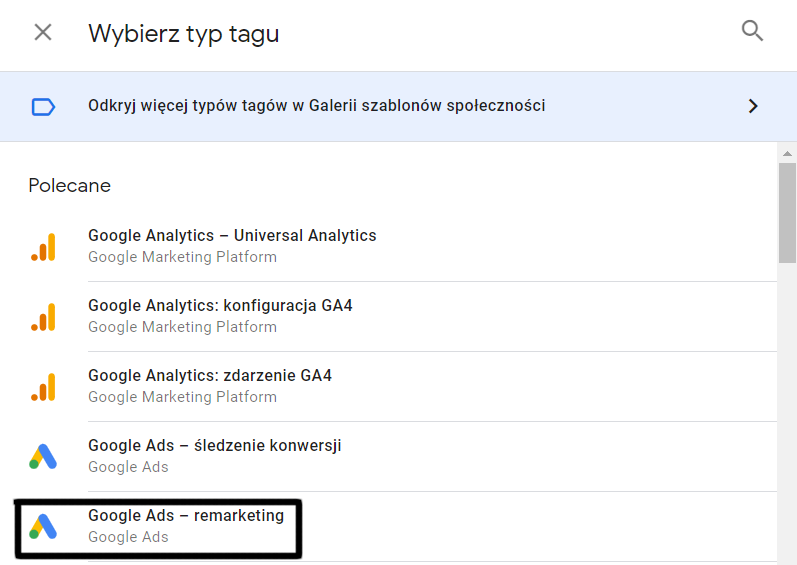 konfiguracja tagu google ads remarketing